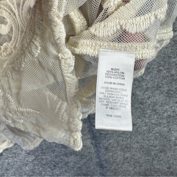 EXPRESS Cream Embroidered Mesh Y2K 2000s Cotton Babydoll Blouse Top Size Medium - Picture 6 of 13
